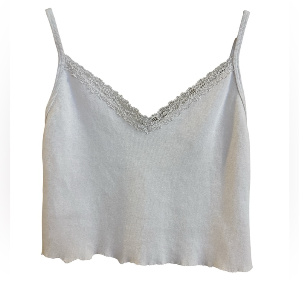 Women’s Brandy Melville White Lace Trim Cami Crop Top